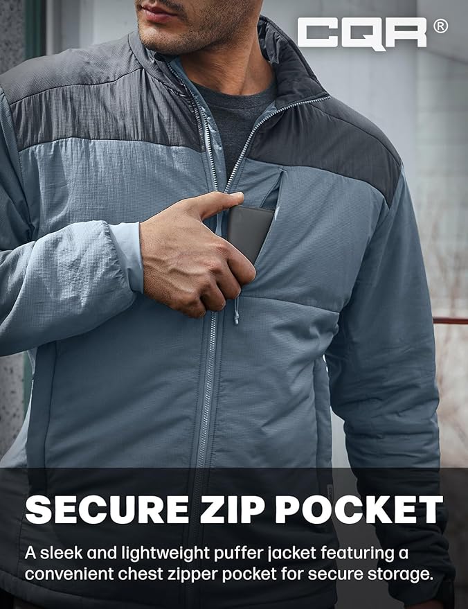 CQR Men's Lightweight Insulated Jacket, Windproof Packable Water Resistant Warm Active Coat for Hiking Work Outdoor Tactical