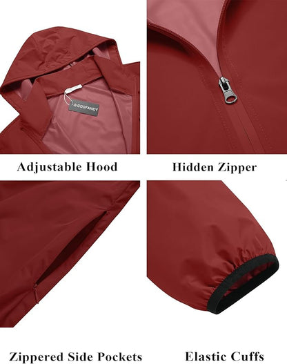 COOFANDY Men's Packable Rain Jacket Lightweight Waterproof Raincoat with Hood Travel Hiking Golf Windbreaker