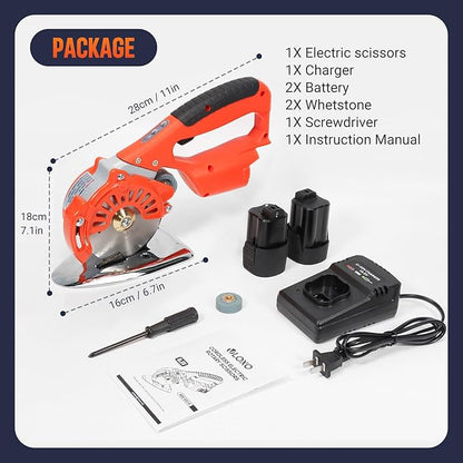 VLOXO Cordless Electric Rotary Scissors Power Fabric Cutter Rechargeable Rotary Cloth Scissors Adjustable Speed Electric Cutter with 2 Battery for Cutting Fabric Carpet Leather Multi-Layer Cloth