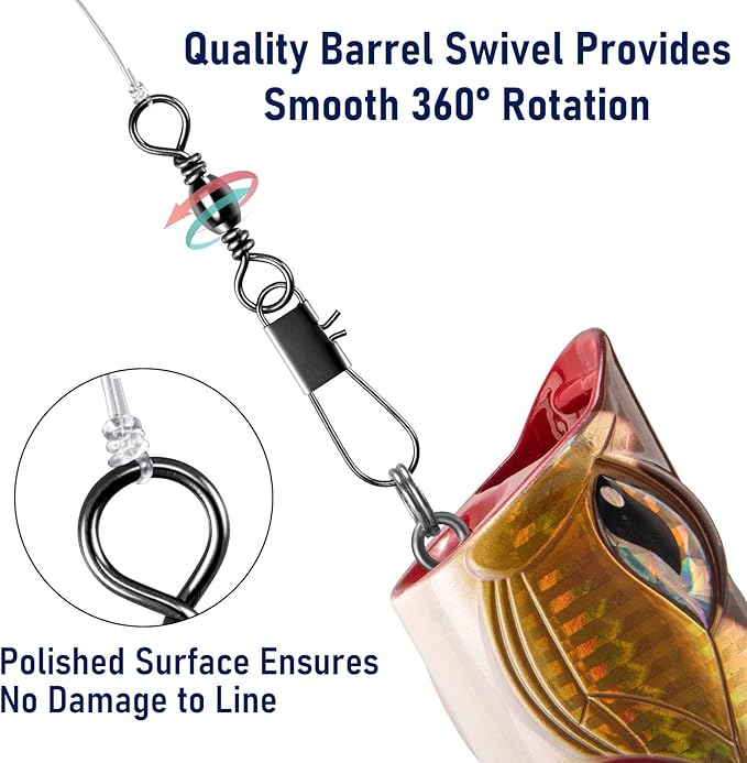 Alwonder 100-Pack Fishing Snap Swivels, Barrel Swivels Fishing Tackle with Snaps Freshwater, Stainless Steel Safty Interlock Snap Swivel Black Nickel Coated Lure Hook Connector Quick Change Clips