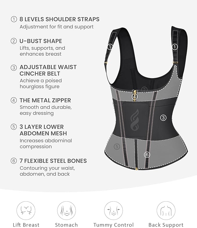 FeelinGirl Waist Trainer for Women Tummy Control Waist Cincher Belt Workout Body Shaper Vest with Adjustable Shoulder Strap