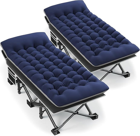 Portable Camping Cot, 32" Extra Wide Camping Cots for Adults with Thick Mattress, Heavy Duty Sleeping Cot Holds Up to 600LBS, Cots for Sleeping, Rv, Beach, Patio, Office Naps 2Pcs (Blue)