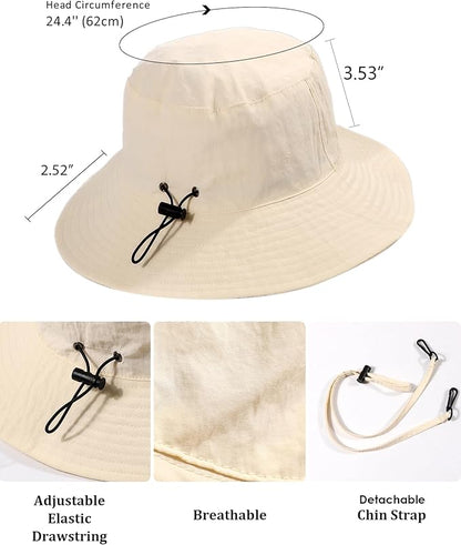 Water-Resistant Sun UPF 50+ Bucket Hat Protection Packable Brimmed Boonie for Women Men Summer Lightweight Hiking Outdoor Cap