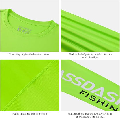 BASSDASH Fishing T Shirts for Men UV Sun Protection UPF 50+ Long Sleeve Tee T-Shirt