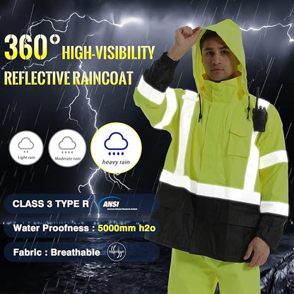 SKSAFETY Hi Vis Reflective Rain suits for Men Waterproof - High Vis Safety Rain Jacket, High Visibility Raincoat for Men