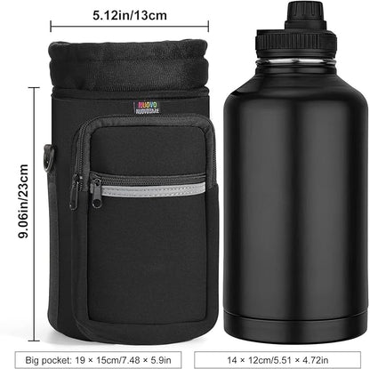 Nuovoware Water Bottle Carrier Bag,25oz/40oz/64oz Bottle Pouch Holder,Adjustable Shoulder Hand Strap 2 Pocket Sling Neoprene Sleeve Sports Accessories for Hiking Travelling Camping