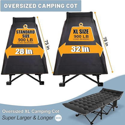 Slsy Oversized XXL Folding Camping Cot for Adults with Pad, Padded Portable Sleeping Cots, Camp Bed with Carry Bag for Outdoor Travel, Beach, Hiking