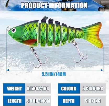 Multi Jointed Swimbait Saltwater Fishing Lures with Sharp Treble Hooks, Bass Fishing Lures Walleye Trout, Lifelike Slow Sinking Fish Bait Lures Kit Freshwater
