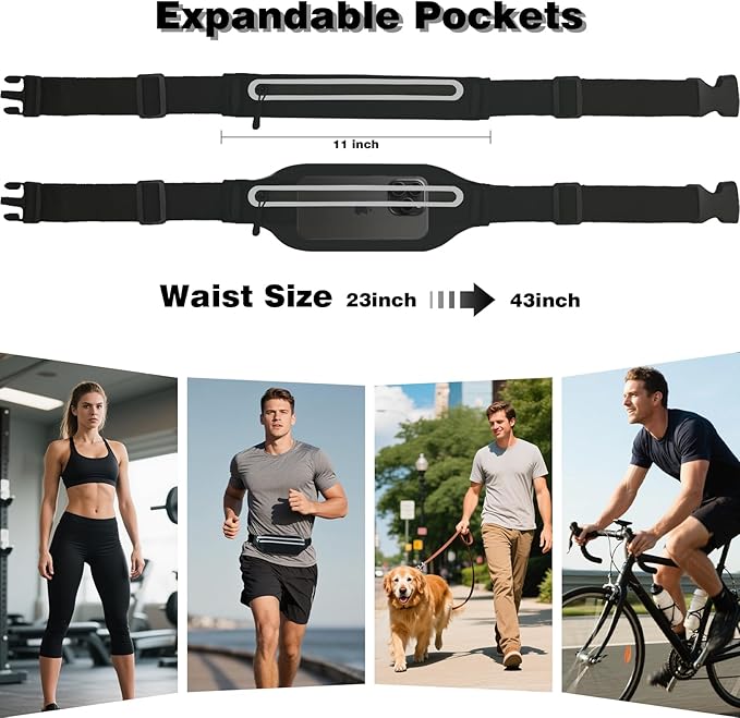 Slim Running Belt Fanny Packs for Women Man,Adjustable WaterProof Running Pouch Waist Bag for Workout Jogging,Elastic Phone Holder for Runner Comes with Reflective Armbands