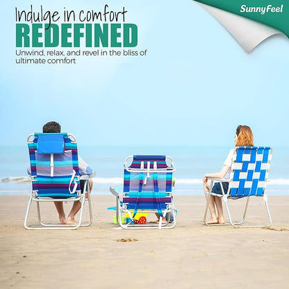 SUNNYFEEL Oversized Tall Folding Beach Chair Lightweight, 17" Portable Sand Chair for Adults Heavy Duty 500 LBS with Cup Holders, Foldable High Camping Lawn Chairs for Camp/Outdoor/Picnic/Sports