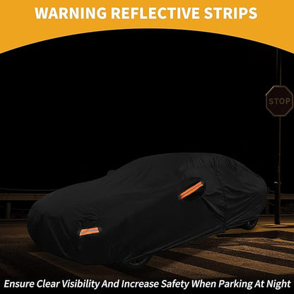 Universal Car Cover Waterproof All Weather 190T-PU, UV Sun Rain Protection, Fits for Sedan Length 187"-198", with Left Side Zipper, Black