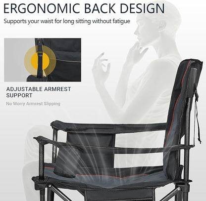 Overmont Oversized Folding Camping Chair - 450lbs Support with Padded Cushion Cooler Pockets - Heavy Duty Collapsible Chairs for Sports Garden Beach Fishing