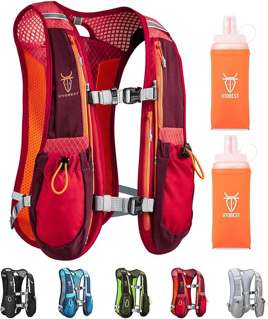 Running Vest, 5L Hydration Vest Lightweight, Breathable and Sweatproof Running Backpack, Adjustable Running Hydration Vest for Trail Running Marathon Race Jogging Cycling