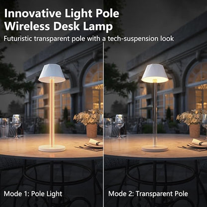 Rechargeable Table Lamps, Cordless Lamp with 6000mAh Battery Operated 3 Color Stepless Dimming Up, Portable Indoor/Outdoor Table Lamp for Patio Restaurant Home Dinner Dining Kitchen, Waterproof