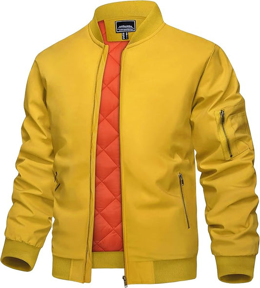 KEFITEVD Men's Jacket Casual Windproof Bomber Jackets Full Zip Windbreaker Warm Winter Padded Coats