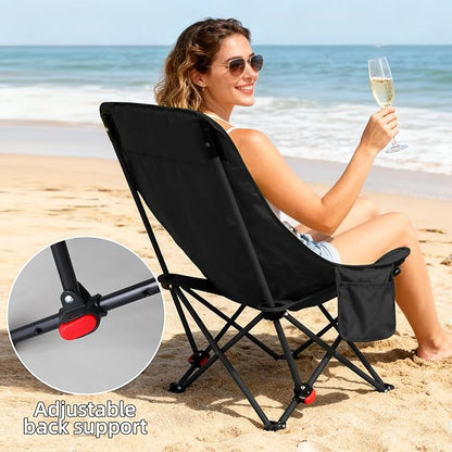 Camping Chair, Folding Camping Chairs for Adults with Pillow Design, Sports Chairs with Adjustable-Back Outdoor Chair for Gardens, Fishing, Beaches (Black)