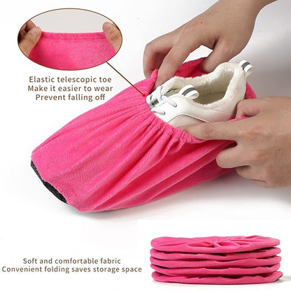 5 Pairs Reusable Shoe Covers, Non Slip Shoe Protectors Covers, Universal Soft Washable Thickened Foot Boot Shoe Covers for Indoors Home Laboratory (Pink)