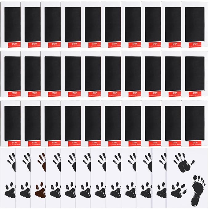 Jetec 60 Set Inkless Baby Footprint and Handprint Kit, Clean Touch Ink Pad for Baby Hand and Footprints, Dog Paw Print Kit with Ink Pads and Imprint Cards for Newborns Babies Pets Gifts (Black)