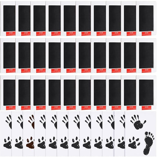 Jetec 30 Set Inkless Baby Footprint and Handprint Kit, Clean Touch Ink Pad for Baby Hand and Footprints, Dog Paw Print Kit with Ink Pads and Imprint Cards for Newborns Babies Pets Gifts (Black)