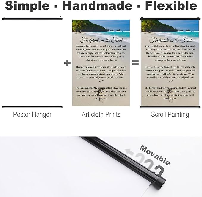 Footprints in the Sand Religious Canvas Wall Art Posters, Inspirational Beach Sunset Poem Print Poster (Black Axis 12x18inch, Footprints(4))