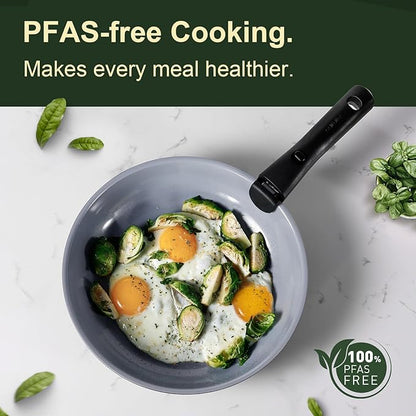 CAROTE 19PCS Ceramic Cookware Sets, Pots and Pans Set Non Stick Non Toxic, Induction Cookware, Kitchen Cookware Sets, Pots Set for Healthy Coooking, Gray