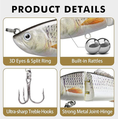 GOTOUR Fishing Lures for Freshwater or Saltwater, Easy to Use for Family Fishing Beginner and Pros, Most Lifelike Jointed Swimbait，Slow Sinking Bass Pike Panfish Walleye Lures, Fishing Gifts for Men
