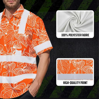 High Visibility Hawaiian Shirt for Men Tropical Shirts Custom Name Floral Outfit Reflective Safety Workwear