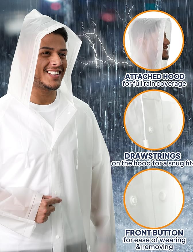 ANYOO Rain Ponchos for Adults Lightweight Reusable Raincoats for Men Women Emergency Rain Jacket with Hood 2 Pack