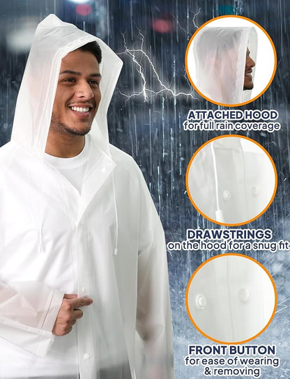 ANYOO Rain Ponchos for Adults Lightweight Reusable Raincoats for Men Women Emergency Rain Jacket with Hood 2 Pack