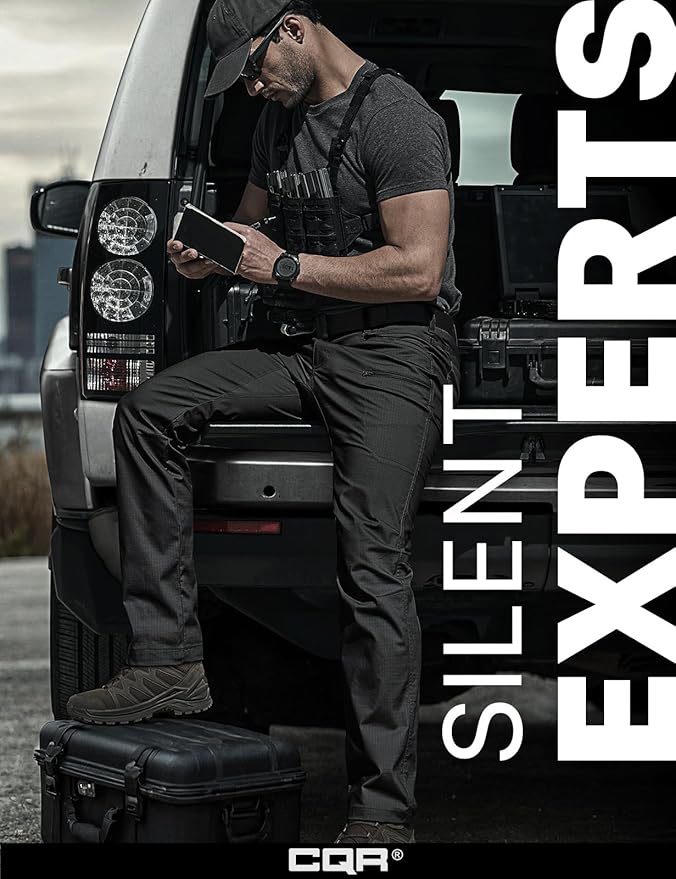 CQR Men's Flex Stretch Tactical Pants, Water Resistant Ripstop Cargo Pants, Lightweight EDC Outdoor Work Hiking Pants