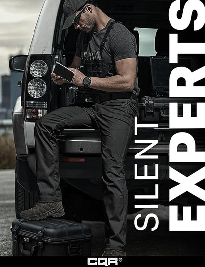 CQR Men's Flex Stretch Tactical Pants, Water Resistant Ripstop Cargo Pants, Lightweight EDC Outdoor Work Hiking Pants