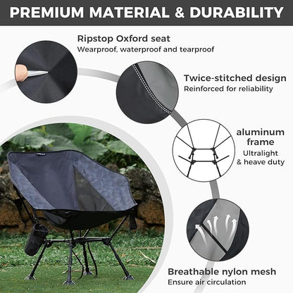 ATEPA UFO3.0 Backpacking Camping Chair, Ultralight Extra Wide Comfortable Folding Chairs 330lbs Heavy Duty Portable Hexagon Ergonomic Height Adjustable Seat with Anti-Sinking Feet for Hiking, Black