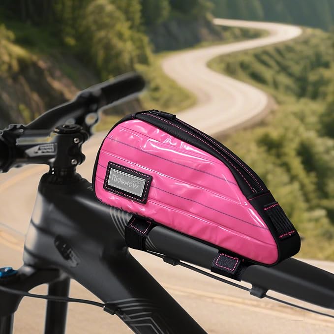 RideRow Bike Top Tube Bag Bicycle Front Frame Bag Waterproof Bike Pouch Pack,Phone Bag Cycling Accessories Pouch for Mountain Road Bike Pink
