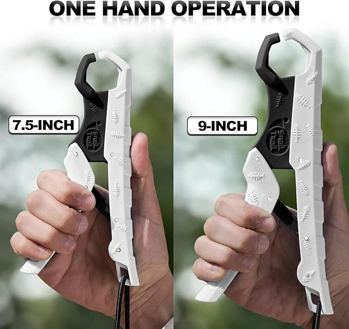 SNAIL TRAIL 7.5''/9'' Floating Fish Gripper, Fishing Grabber, Catfish Mouth Pliers, Caught Bass Holder, Digital Scale Hook Clamp, Saltwater Lip Grip Tool with Lanyard, Gifts for Men