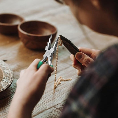 2 pcs Jewelry Pliers Set, Include: 6-Inch 6-Step Bail Making & Nylon Jaw Pliers for Wire Wrapping