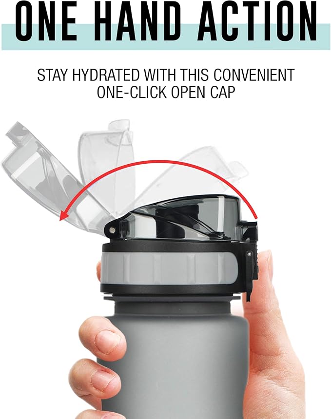 Tritan Sports Water Bottle with Magnetic Silicone Carry Strap & One Click Open Cap - Magnetic Drink Holder Great for Metal Equipment - Bottle w/Straps for Backpack, Belt & More (18 oz, Teal)