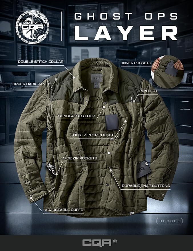 CQR Men's Lightweight Insulated Jacket, Windproof Packable Water Resistant Warm Active Coat for Hiking Work Outdoor Tactical