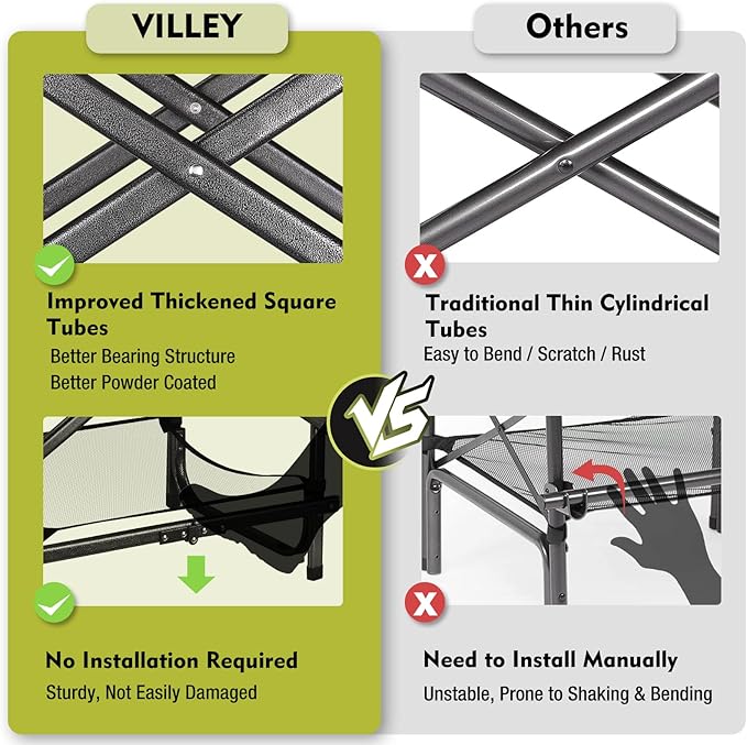 VILLEY Tall Directors Chair, Folding Camping Chairs, Makeup Artist Chair with Foot Rest, 900D Fabric for Tailgating Camp Lawn Picnic Fishing Beach, Supports 350 LBS, Green