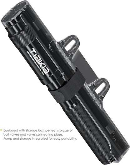 Tiakia Mini Bike Pump, Portable Bicycle Pump with Bracket, 260PSI High Pressure Frame Pump Air Hand Pump Fit Presta, Schrader & Woods Valves, Aluminum Alloy Tire Pump for Road/Mountain Bikes, Balls