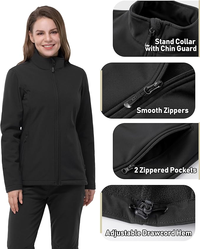 33,000ft Women's Lightweight Softshell Jacket Fleece Lined Windbreaker Waterproof Warm Jacket for Running Golf Hiking