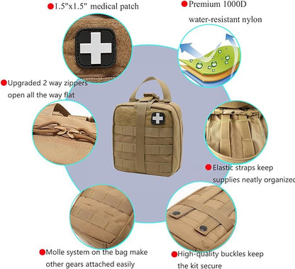 First Aid Kit Med Medical - Kit Rip-Off 180 pcs Water-Resistant Emergency Kit for Camping Hiking Home Outdoor Truck Vehicle Car Fishing Travel Biking