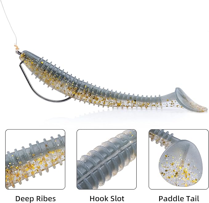 RUNCL Swimbaits Paddle 10/20/30/40PCS, 5/4/3/2 Inchs Paddle Tail, Soft Lure for Trout Crappie Bass, Durable Plastic Bait Swimmer for Saltwater/Freshwater, Fishing Lover's Gift