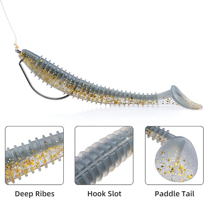 RUNCL Swimbaits Paddle 10/20/30/40PCS, 5/4/3/2 Inchs Paddle Tail, Soft Lure for Trout Crappie Bass, Durable Plastic Bait Swimmer for Saltwater/Freshwater, Fishing Lover's Gift