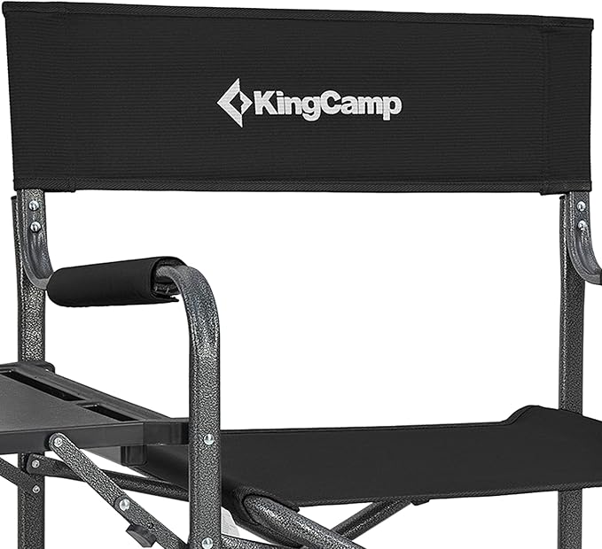 KingCamp Directors Chair with Side Table, Folding Camping Chairs for Adults with Storage Pockets, Breathable for Outside Camping, Lawn, Picnic, Beach & Fishing (Black)