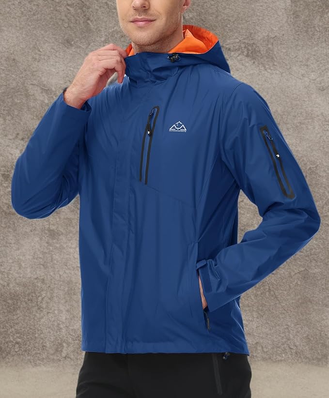 TBMPOY Men's Lightweight Rain Jackets Waterproof Raincoat with Hood Running Cycling Hiking Outdoor Windbreaker