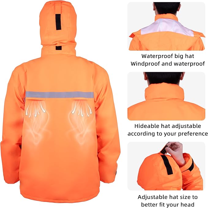 Coralrain Rain Suit Safety Waterproof Rain Jacket and Trouser Suit Raincoat With Hood lining For Men Women Adults Breathable