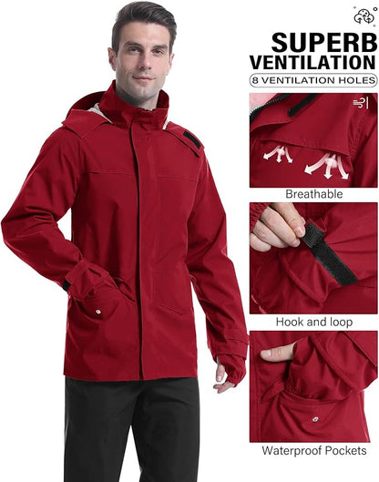 iCreek Rain Suit Waterproof Jacket with Pants 2 Pieces Breathable Lightweight Packable Raincoat with Hooded Rain Gear Unisex