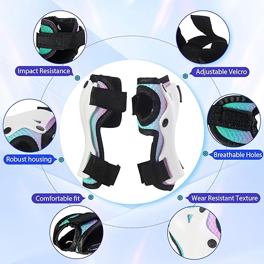 Gradient Color Kids Protective Gear Set Knee Pads for Kid 2-14 Years,W/ Adjustable Strap Kids/Youth Knee Pads Elbow Pads Wrist Guards Set for Inline Roller Skates,Cycling,BMX Bike,Skateboard,Scooter