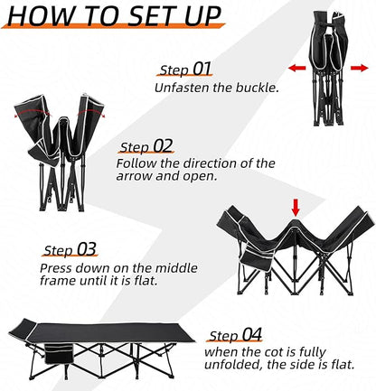 Portable Camping Cot, 32" Extra Wide Camping Cots for Adults with Thick Mattress, Heavy Duty Sleeping Cot Holds Up to 600LBS, Cots for Sleeping, Rv, Beach, Patio, Office Naps 2Pcs (Black)