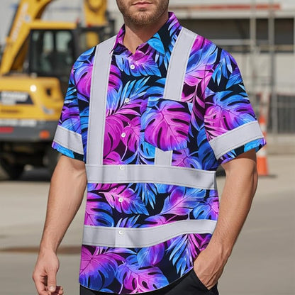 High Visibility Hawaiian Shirt for Men Tropical Shirts Custom Name Floral Outfit Reflective Safety Workwear